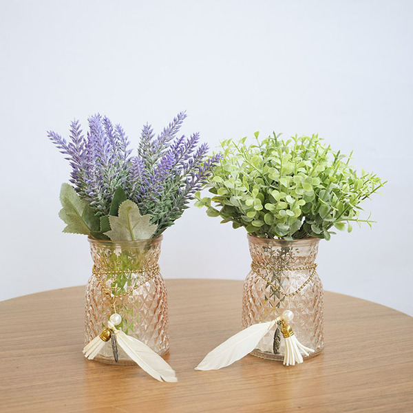 Kit 2 Arranjos Lavanda Artificial No Vaso Âmbar |formosinha